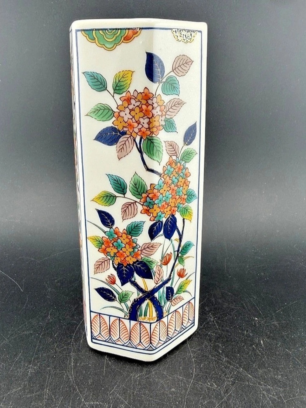 Vintage ARDCO Hexagonal Floral Porcelain Vase Japan 6”